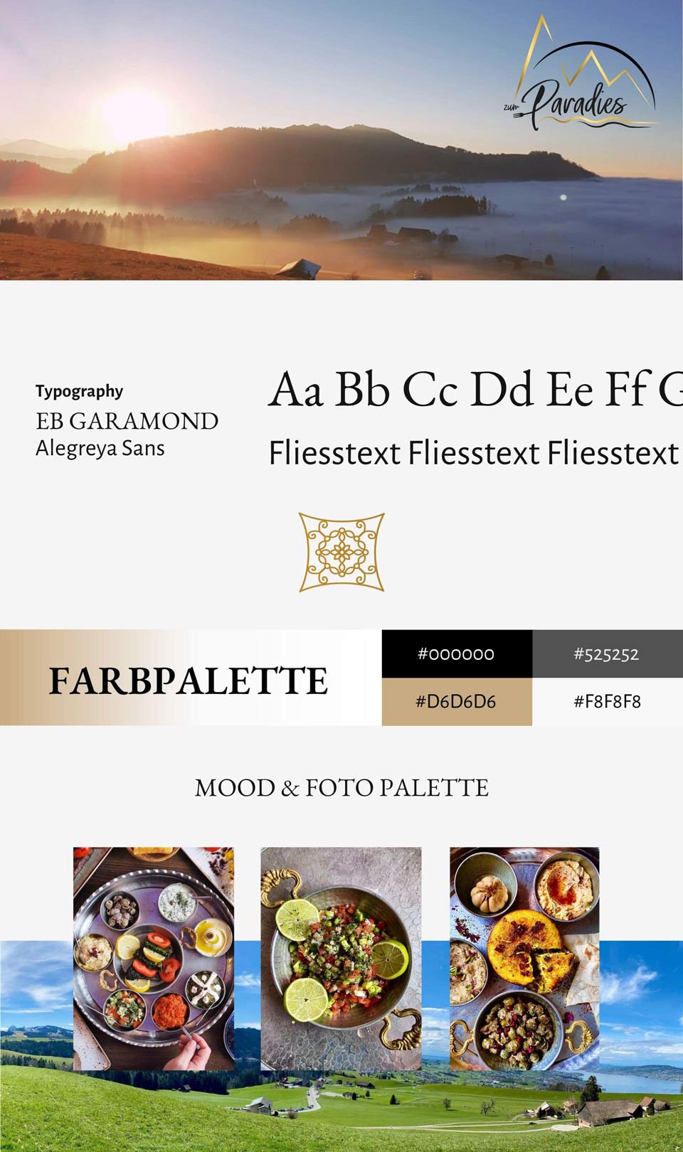 Neuerstellung Webseite Gastronomie Restaurant zum Paradies Farbpalette, Moodboard, Typografie