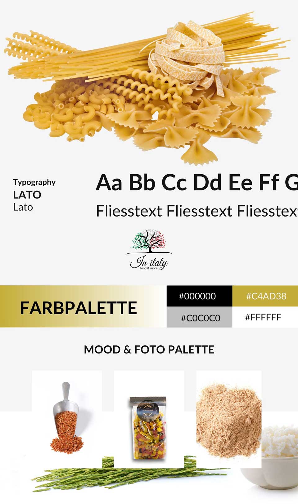 Referenzseite in italy onlineshop farbpalette, moodboard, typografie