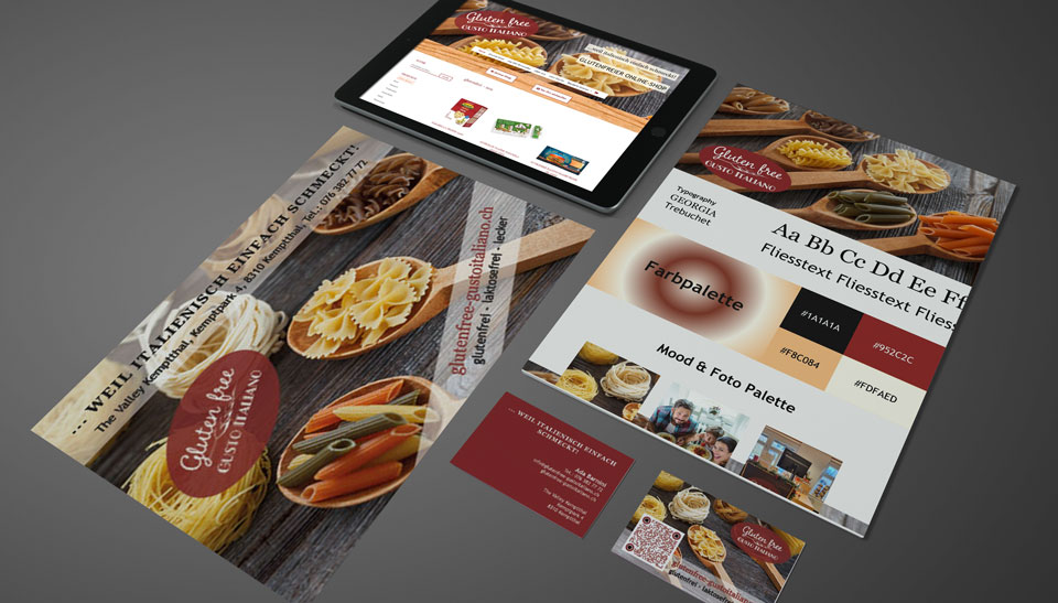 Druckproduktionen glutenfree Onlineshop Visitenkarten Flyer Präsentationsmappe